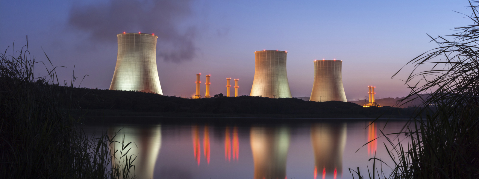 nuclear power plants at sunset